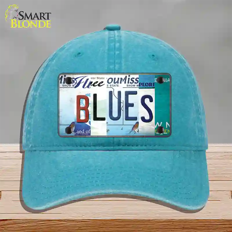 Blues Strip Art Novelty License Plate Hat Tag Unconstructed Cotton / Lake Blue