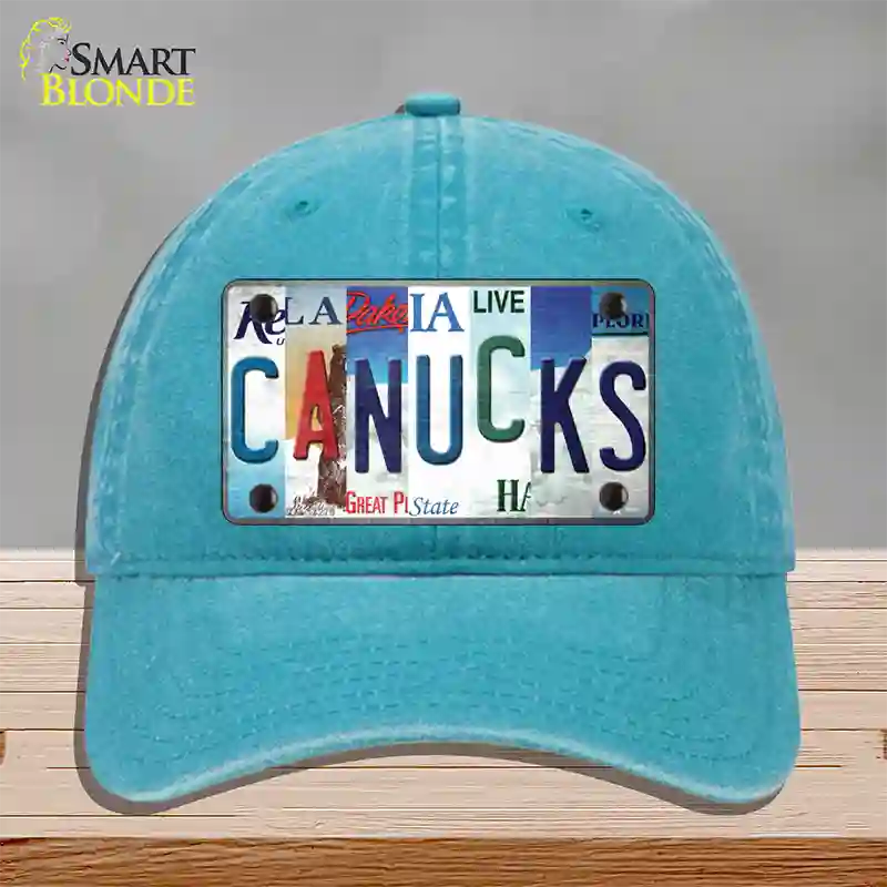 Canucks Strip Art Novelty License Plate Hat Tag Unconstructed Cotton / Lake Blue