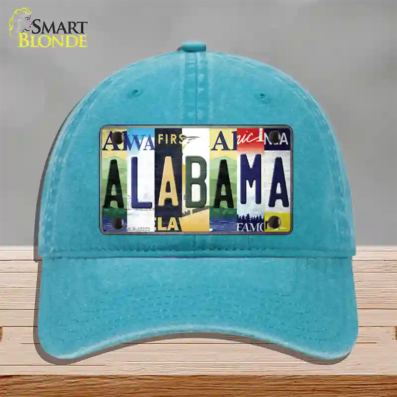 Alabama Strip Art Novelty License Plate Hat Tag Unconstructed Cotton / Lake Blue