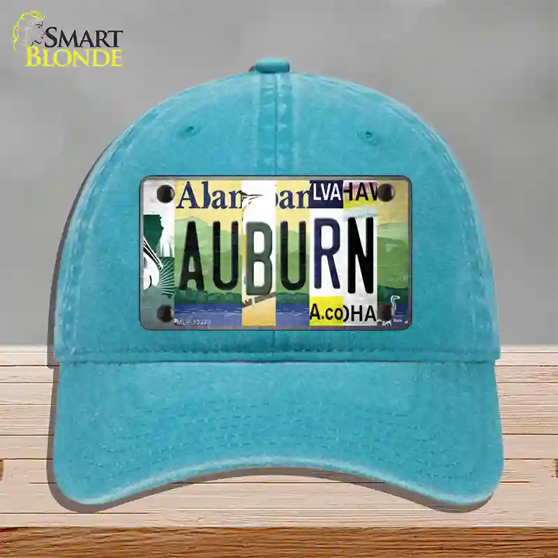 Auburn Strip Art Novelty License Plate Hat Tag Unconstructed Cotton / Lake Blue