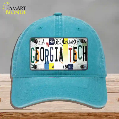 Georgia Tech Strip Art Novelty License Plate Hat Tag Unconstructed Cotton / Lake Blue