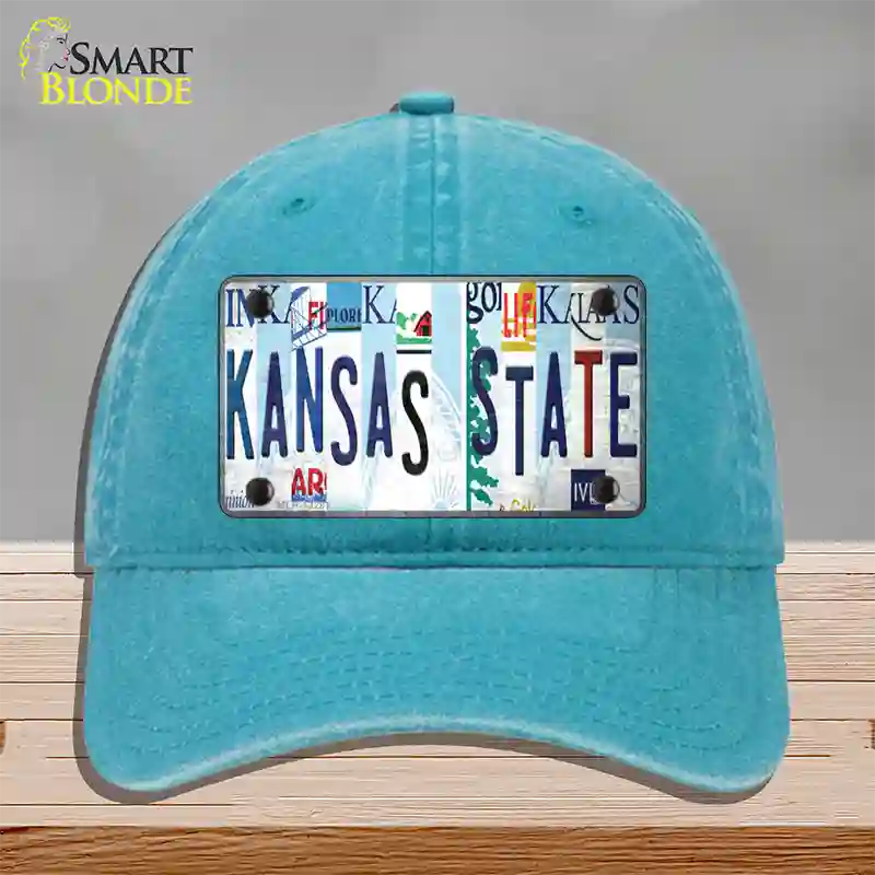 Kansas State Strip Art Novelty License Plate Hat Tag Unconstructed Cotton / Lake Blue