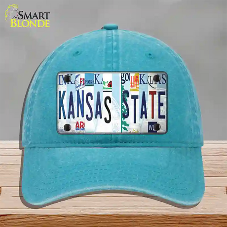 Kansas State Strip Art Novelty License Plate Hat Tag Unconstructed Cotton / Lake Blue