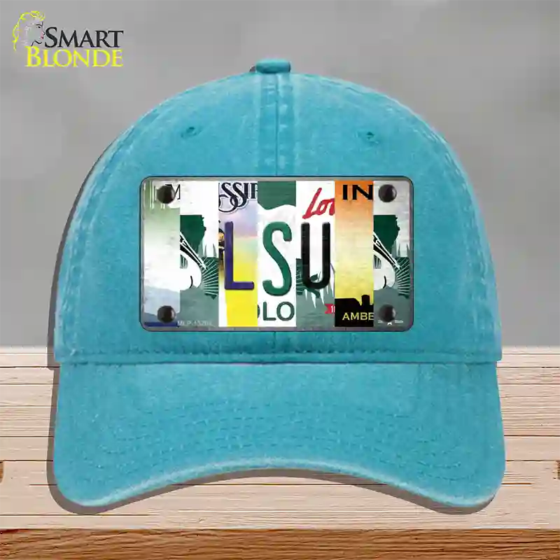 LSU Strip Art Novelty License Plate Hat Tag Unconstructed Cotton / Lake Blue