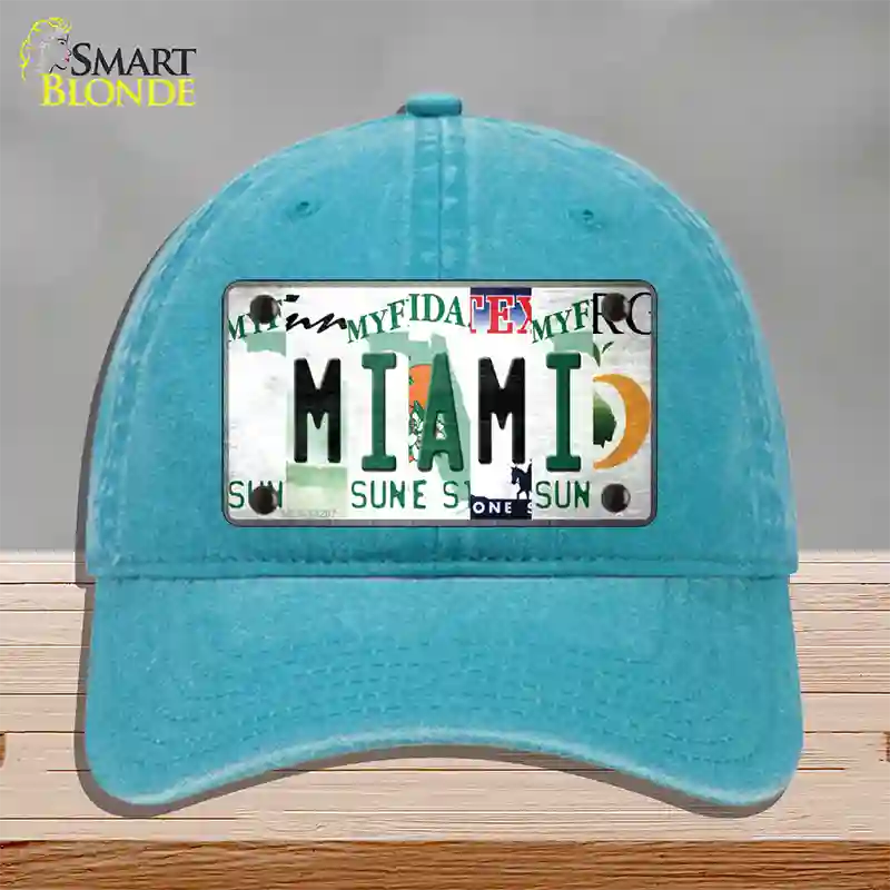 Miami Strip Art Novelty License Plate Hat Tag Unconstructed Cotton / Lake Blue