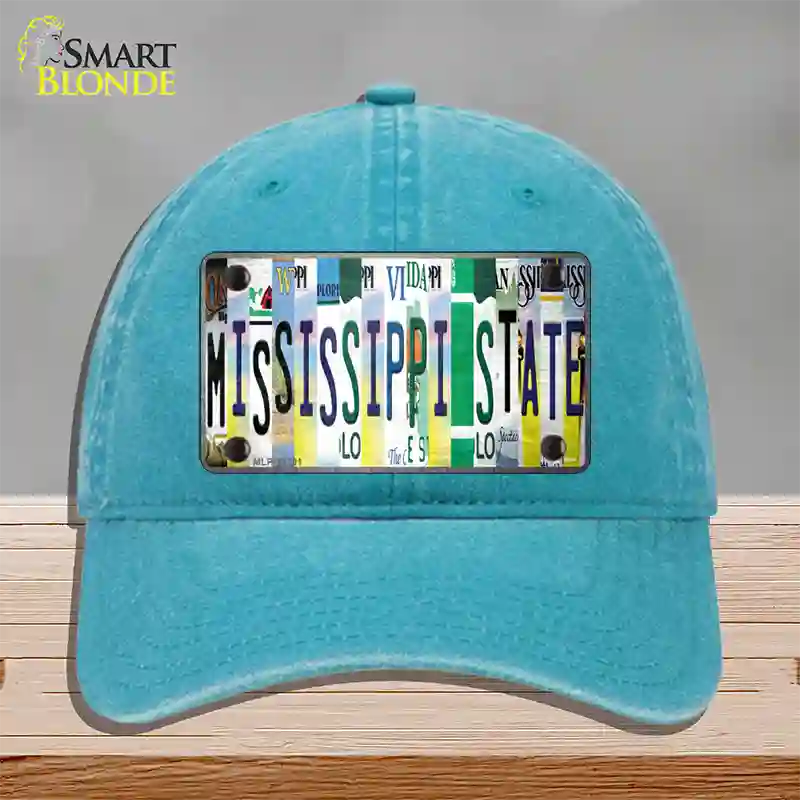 Mississippi State Strip Art Novelty License Plate Hat Tag Unconstructed Cotton / Lake Blue