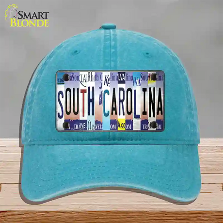 South Carolina Strip Art Novelty License Plate Hat Tag Unconstructed Cotton / Lake Blue