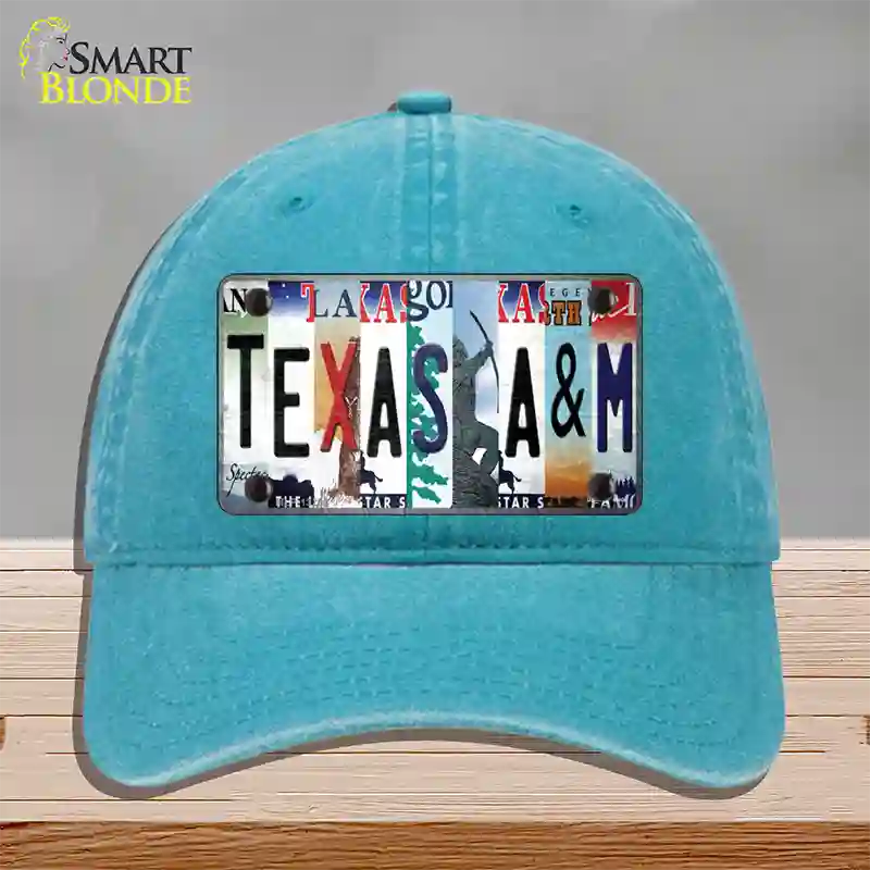 Texas A&M Strip Art Novelty License Plate Hat Tag Unconstructed Cotton / Lake Blue