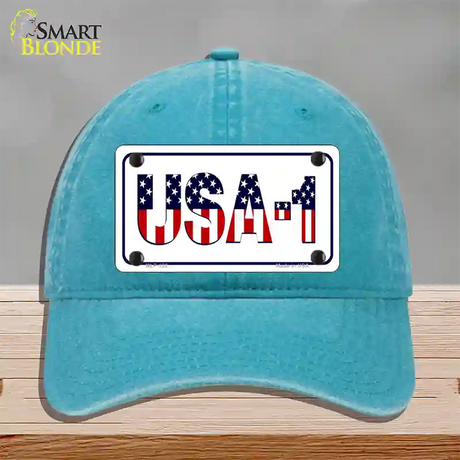 USA 1 Novelty License Plate Hat Unconstructed Cotton / Lake Blue