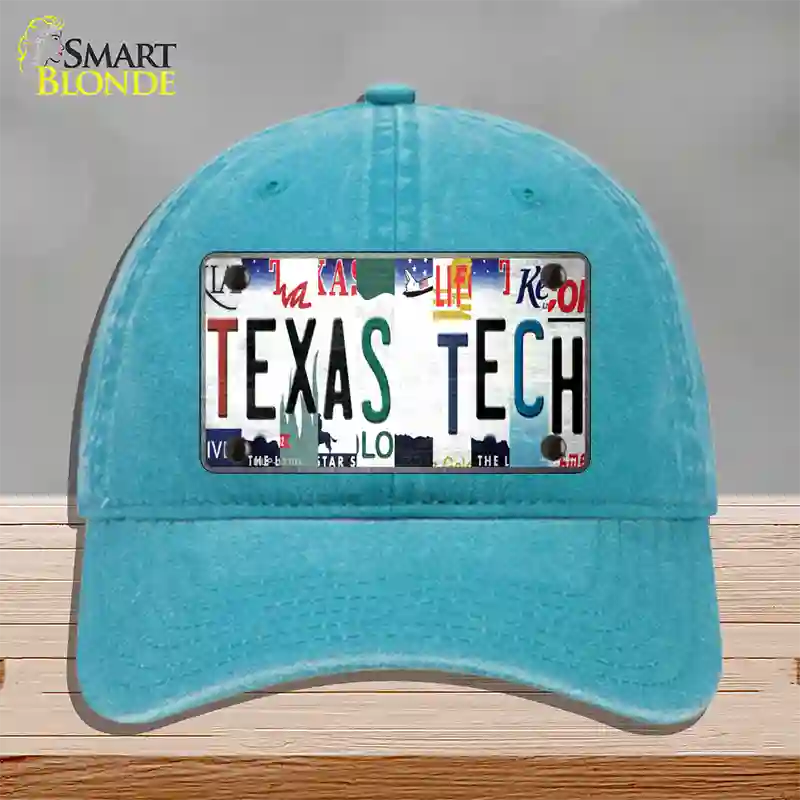 Texas Tech Strip Art Novelty License Plate Hat Tag Unconstructed Cotton / Lake Blue