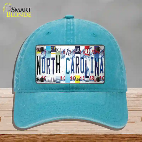 North Carolina Strip Art Novelty License Plate Hat Tag Unconstructed Cotton / Lake Blue