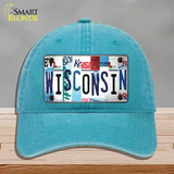 Wisconsin Strip Art Novelty License Plate Hat Tag Unconstructed Cotton / Lake Blue