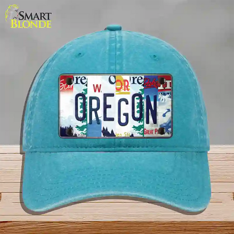 Oregon Strip Art Novelty License Plate Hat Tag Unconstructed Cotton / Lake Blue