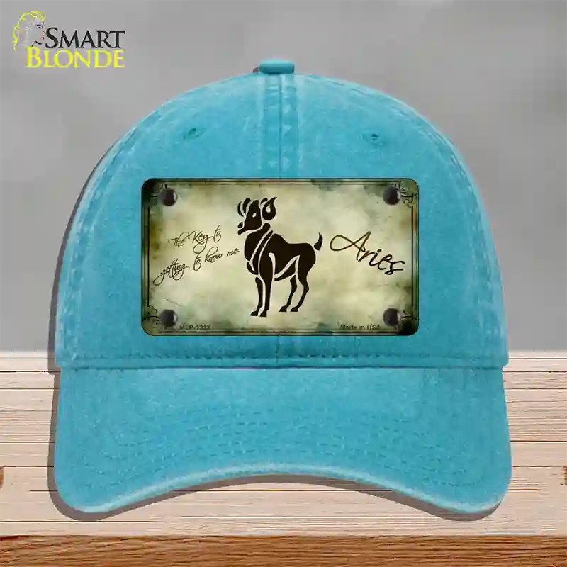 Aries Zodiac Novelty License Plate Hat Unconstructed Cotton / Lake Blue