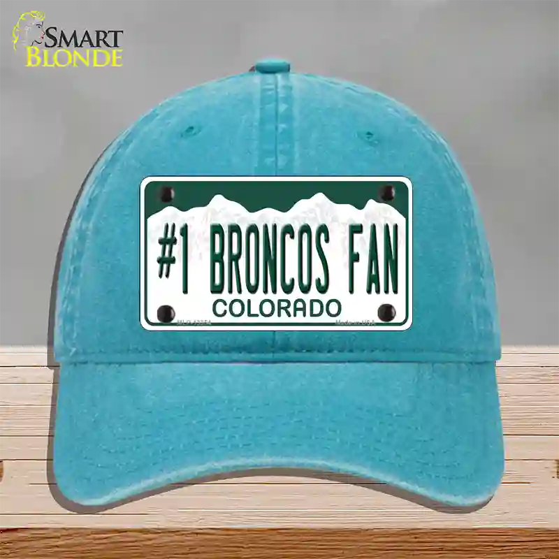 Number 1 Broncos Fan Novelty License Plate Hat Tag Unconstructed Cotton / Lake Blue