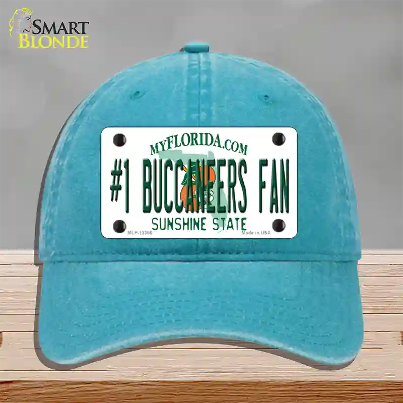 Number 1 Buccaneers Fan Novelty License Plate Hat Tag Unconstructed Cotton / Lake Blue