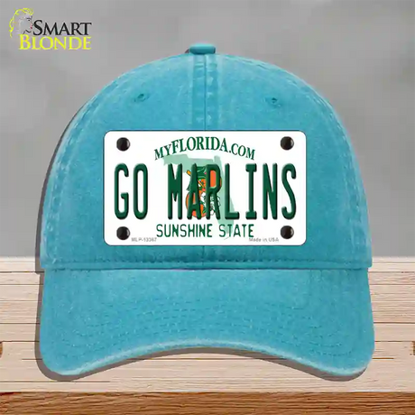 Go Marlins Novelty License Plate Hat Tag Unconstructed Cotton / Lake Blue