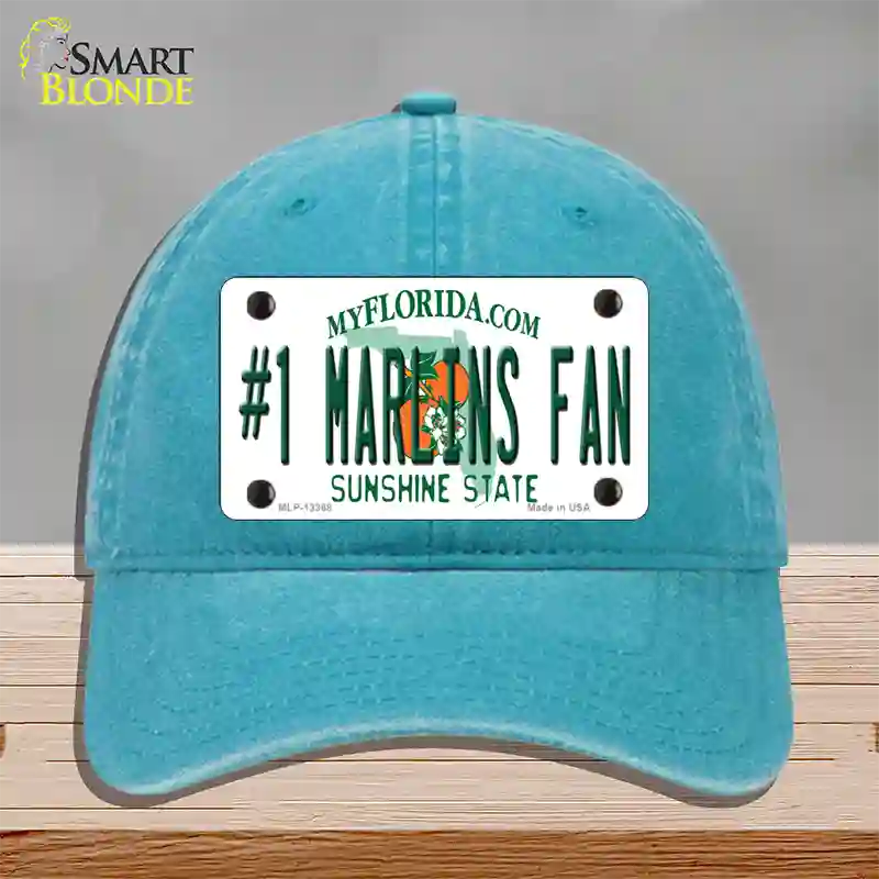 Number 1 Marlins Fan Novelty License Plate Hat Tag Unconstructed Cotton / Lake Blue