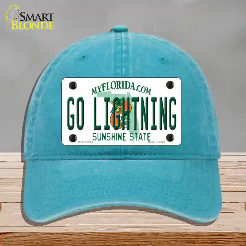 Go Lightning Novelty License Plate Hat Tag Unconstructed Cotton / Lake Blue