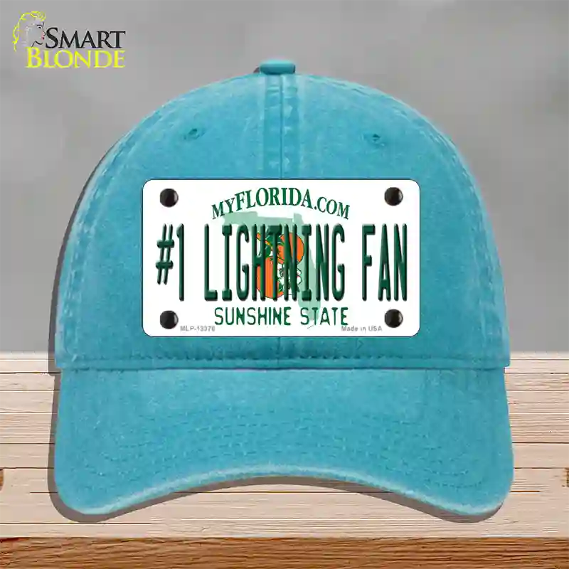 Number 1 Lightning Fan Novelty License Plate Hat Tag Unconstructed Cotton / Lake Blue