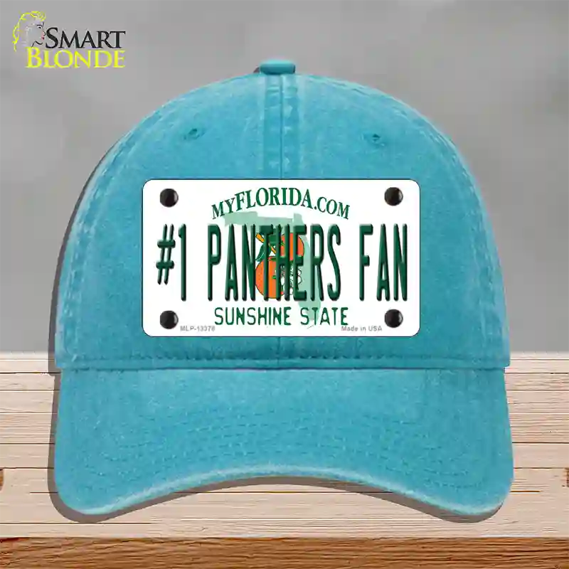 Number 1 Panthers Fan Novelty License Plate Hat Tag Unconstructed Cotton / Lake Blue