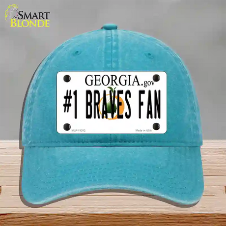 Number 1 Braves Fan Novelty License Plate Hat Tag Unconstructed Cotton / Lake Blue