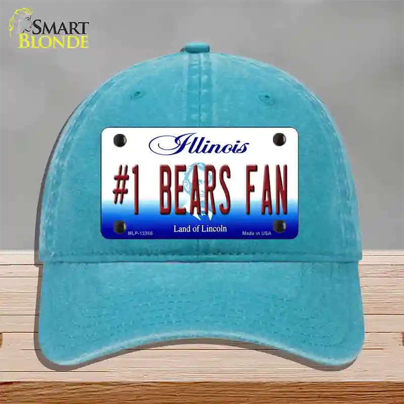 Number 1 Bears Fan Novelty License Plate Hat Tag Unconstructed Cotton / Lake Blue