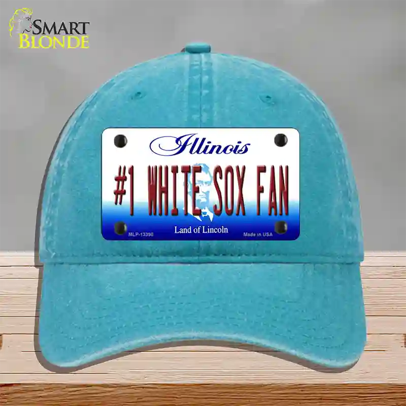 Number 1 White Sox Fan Novelty License Plate Hat Tag Unconstructed Cotton / Lake Blue