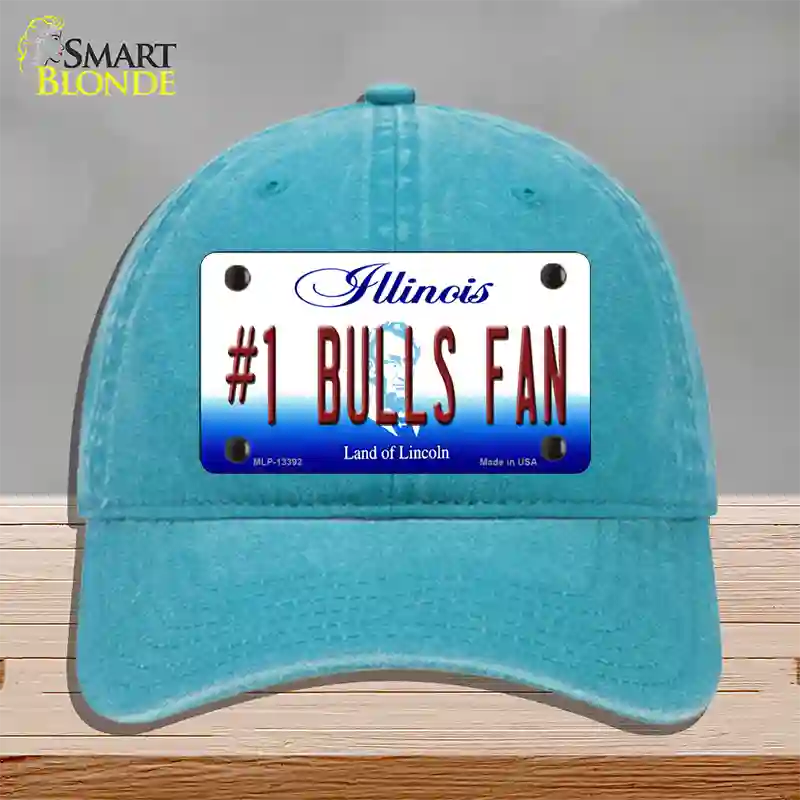 Number 1 Bulls Fan Novelty License Plate Hat Tag Unconstructed Cotton / Lake Blue