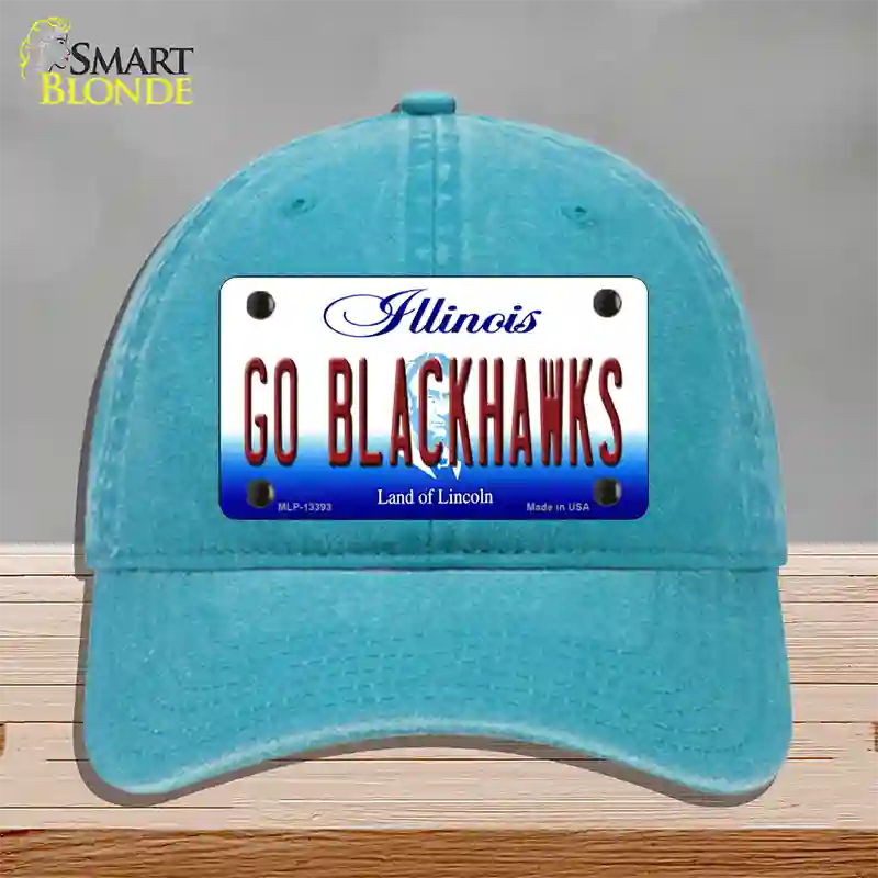 Go Blackhawks Novelty License Plate Hat Tag Unconstructed Cotton / Lake Blue