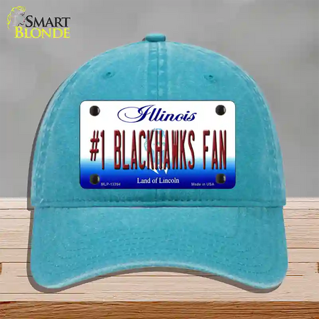 Number 1 Blackhawks Fan Novelty License Plate Hat Tag Unconstructed Cotton / Lake Blue