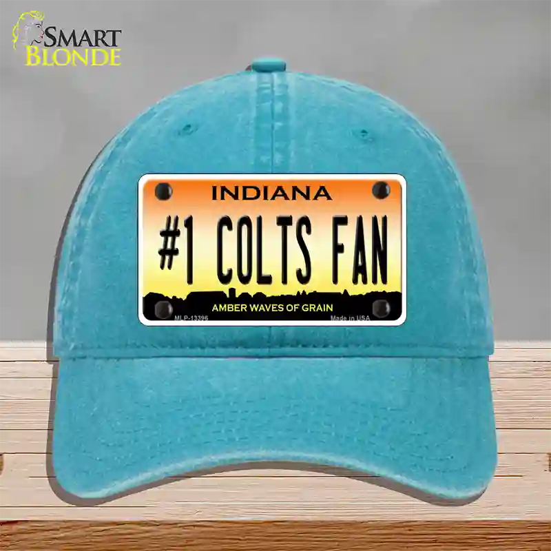 Number 1 Colts Fan Novelty License Plate Hat Tag Unconstructed Cotton / Lake Blue