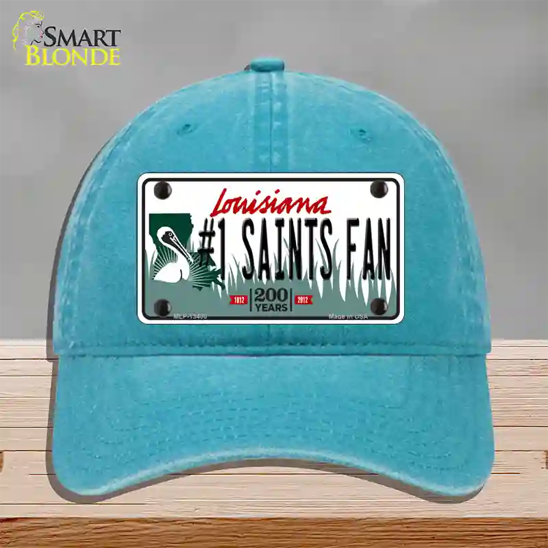 Number 1 Saints Fan Novelty License Plate Hat Tag Unconstructed Cotton / Lake Blue