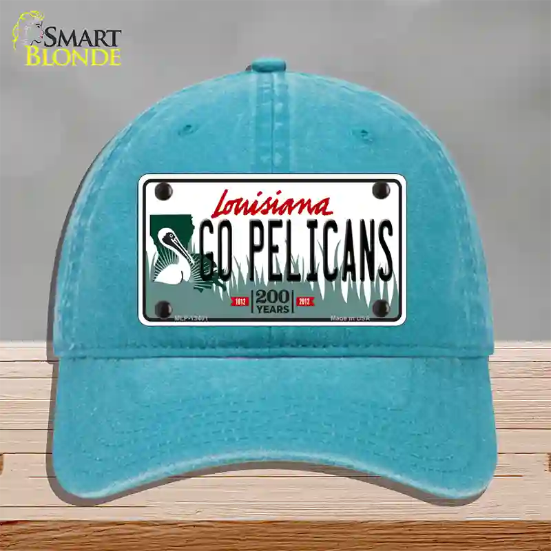 Go Pelicans Novelty License Plate Hat Tag Unconstructed Cotton / Lake Blue