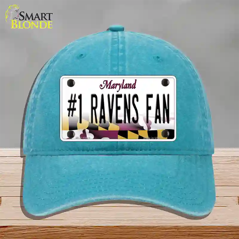 Number 1 Ravens Fan Novelty License Plate Hat Tag Unconstructed Cotton / Lake Blue