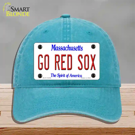 Go Red Sox Novelty License Plate Hat Tag Unconstructed Cotton / Lake Blue