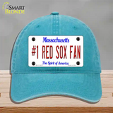 Number 1 Red Sox Fan Novelty License Plate Hat Tag Unconstructed Cotton / Lake Blue