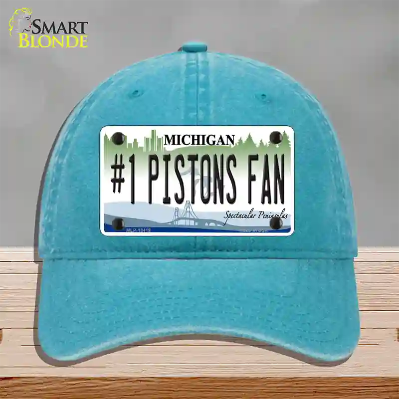 Number 1 Pistons Fan Novelty License Plate Hat Tag Unconstructed Cotton / Lake Blue