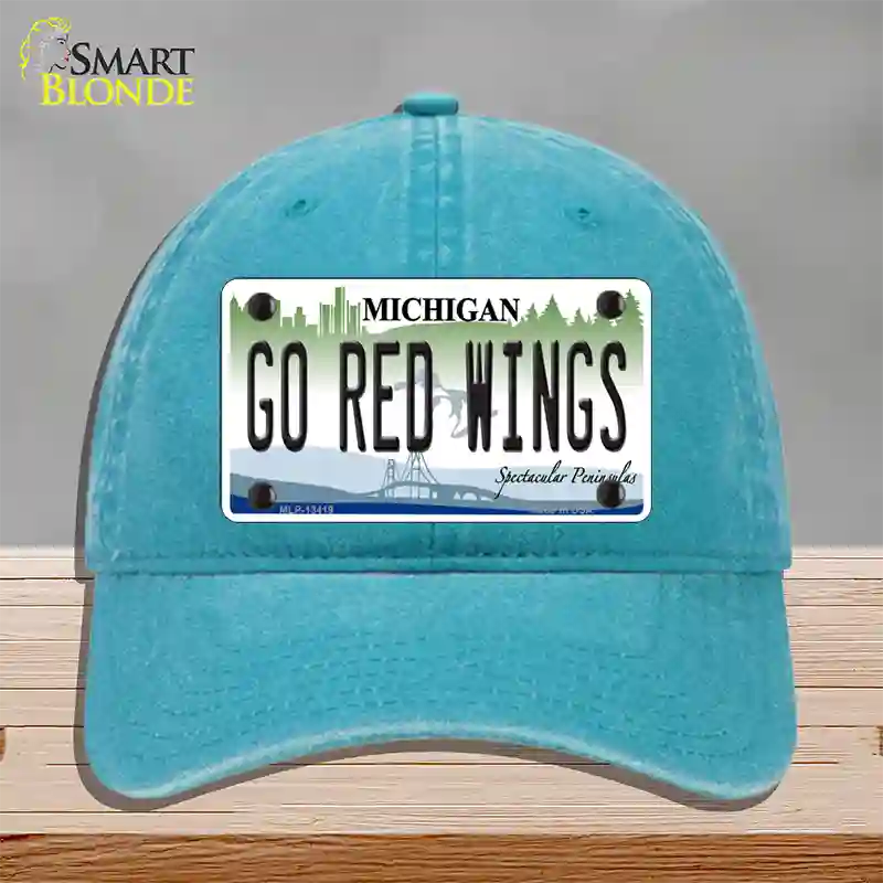 Go Red Wings Novelty License Plate Hat Tag Unconstructed Cotton / Lake Blue