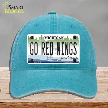 Go Red Wings Novelty License Plate Hat Tag Unconstructed Cotton / Lake Blue