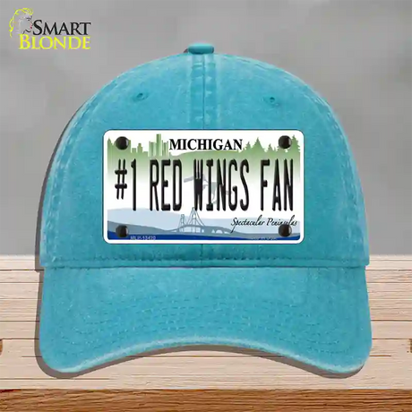 Number 1 Red Wings Fan Novelty License Plate Hat Tag Unconstructed Cotton / Lake Blue