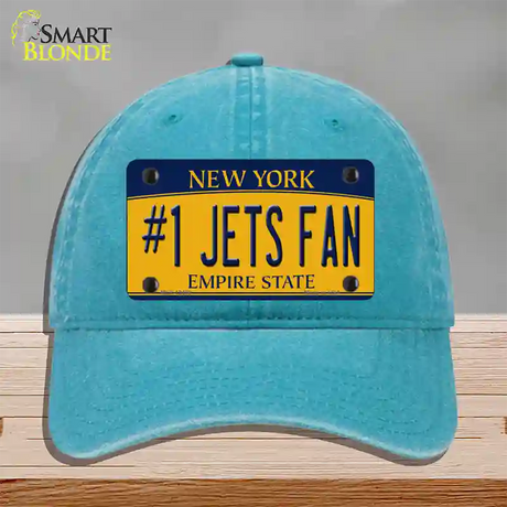 Number 1 Jets Fan New York Novelty License Plate Hat Tag Unconstructed Cotton / Lake Blue