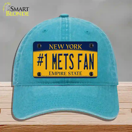 Number 1 Mets Fan Novelty License Plate Hat Tag Unconstructed Cotton / Lake Blue