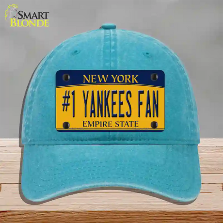 Number 1 Yankees Fan Novelty License Plate Hat Tag Unconstructed Cotton / Lake Blue