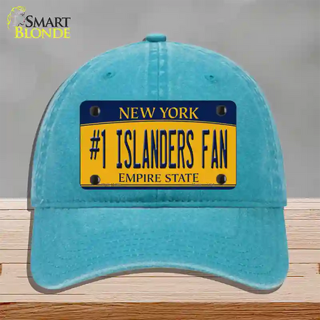 Number 1 Islanders Fan Novelty License Plate Hat Tag Unconstructed Cotton / Lake Blue