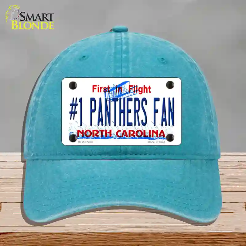 Number 1 Panthers Fan NC Novelty License Plate Hat Tag Unconstructed Cotton / Lake Blue