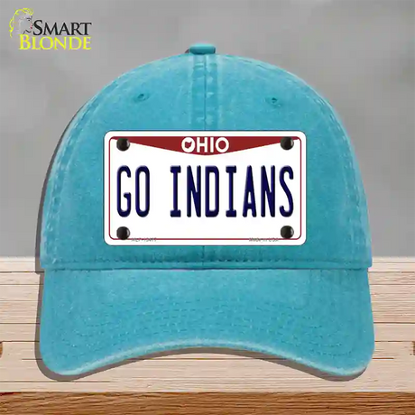 Go Indians Novelty License Plate Hat Tag Unconstructed Cotton / Lake Blue