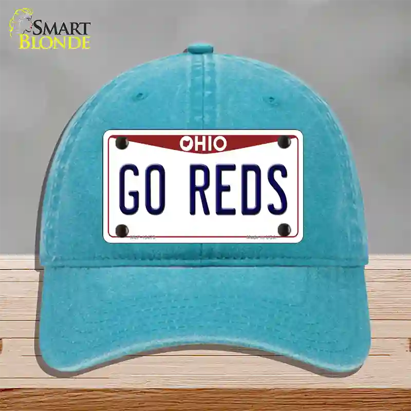 Go Reds Novelty License Plate Hat Tag Unconstructed Cotton / Lake Blue