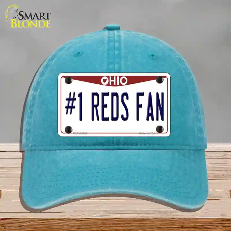 Number 1 Reds Fan Novelty License Plate Hat Tag Unconstructed Cotton / Lake Blue