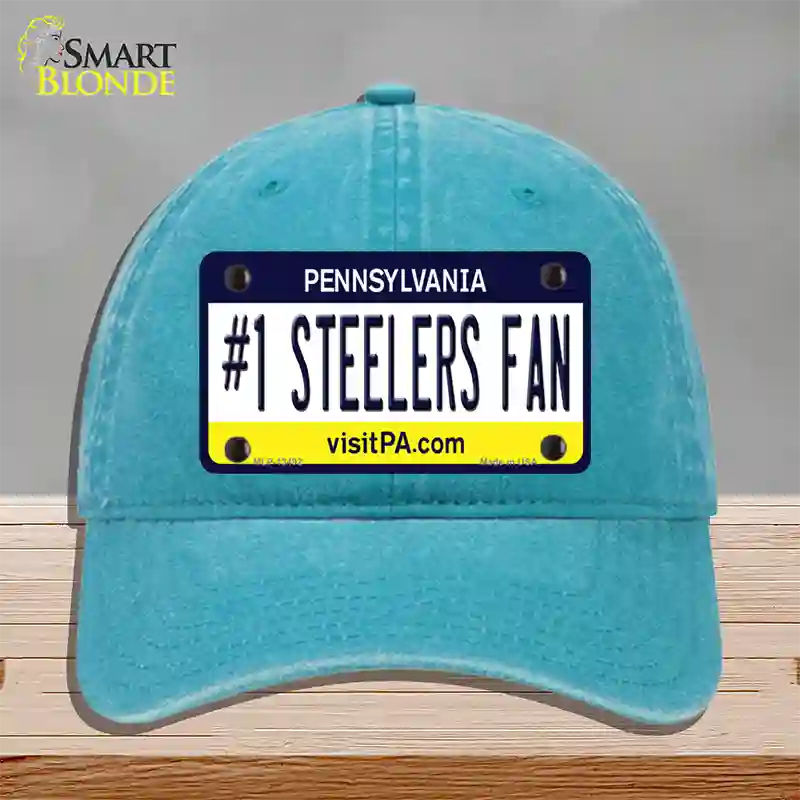 Number 1 Steelers Fan Novelty License Plate Hat Tag Unconstructed Cotton / Lake Blue